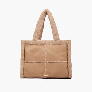 Soft Sherpa Tote Vintage Vegan Leather Handbag Purse